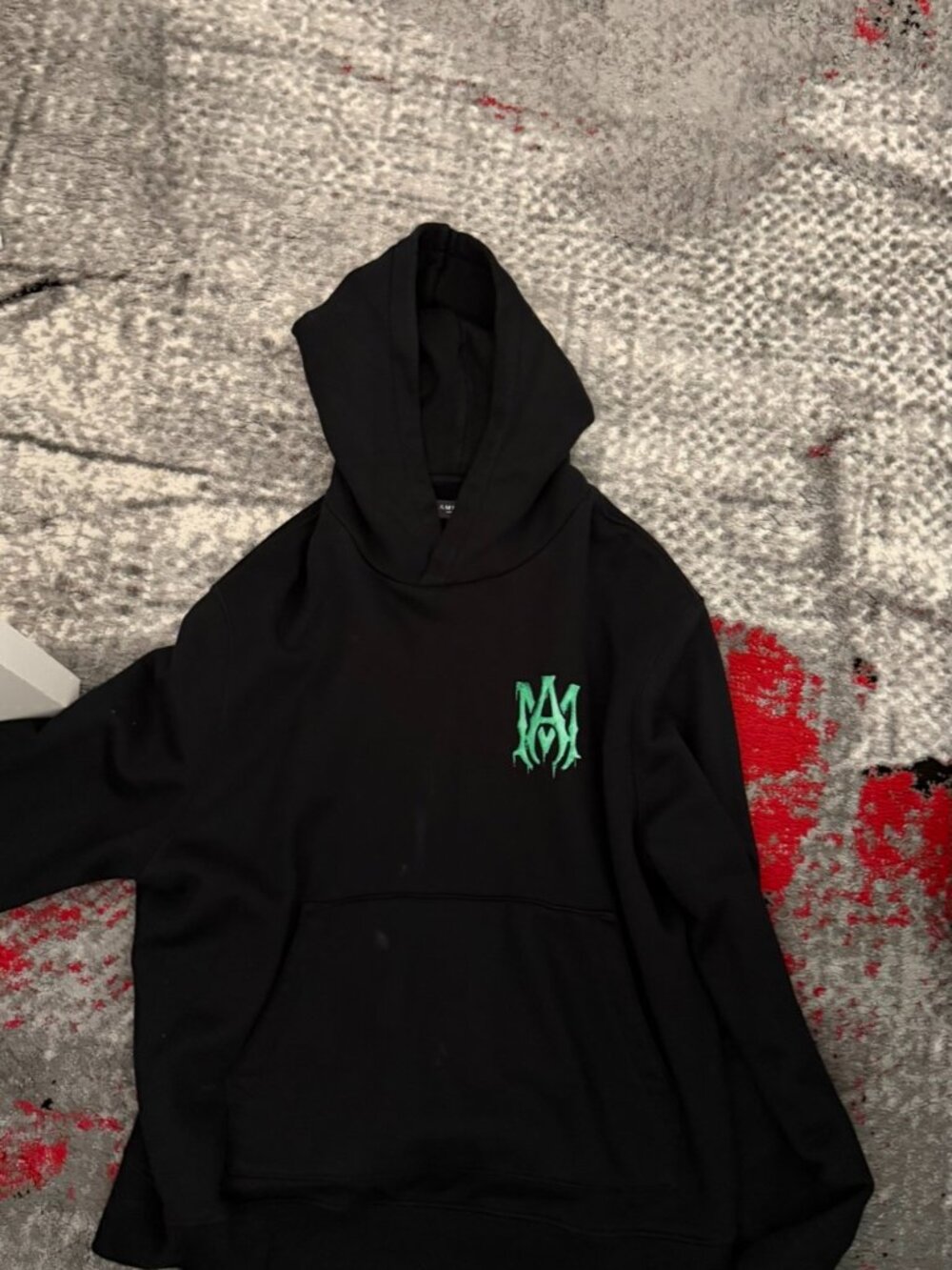 Amiri Black Green Watercolor Logo Hoodie L